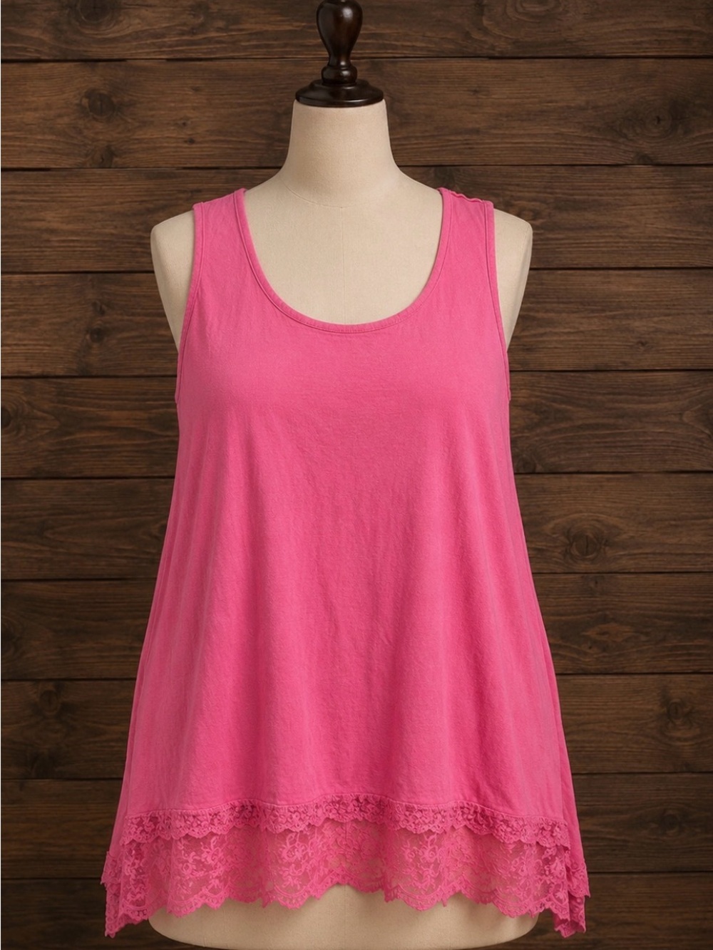Logo Layers - Cotton Sleeveless Pink Lace-Hem Tank Top